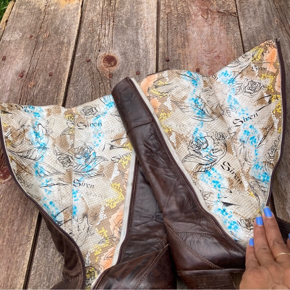 💙Siren by Mark Nason  Rose Embroidered Brown Leather Cowboy Boots - Picture 7 of 16
